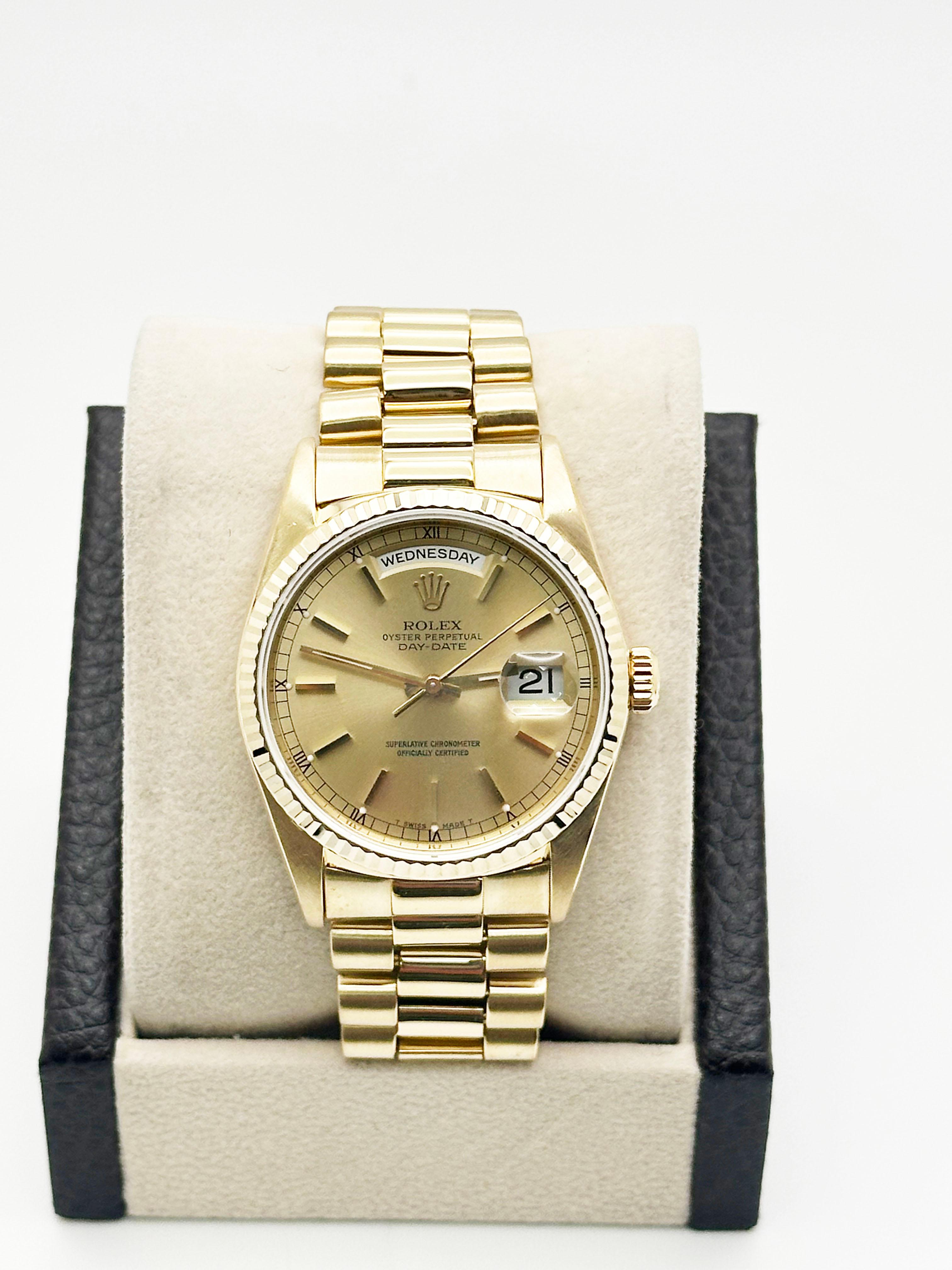 Rolex President Day Date 18238 18K Yellow Gold Box Paper 36mm For Sale 1
