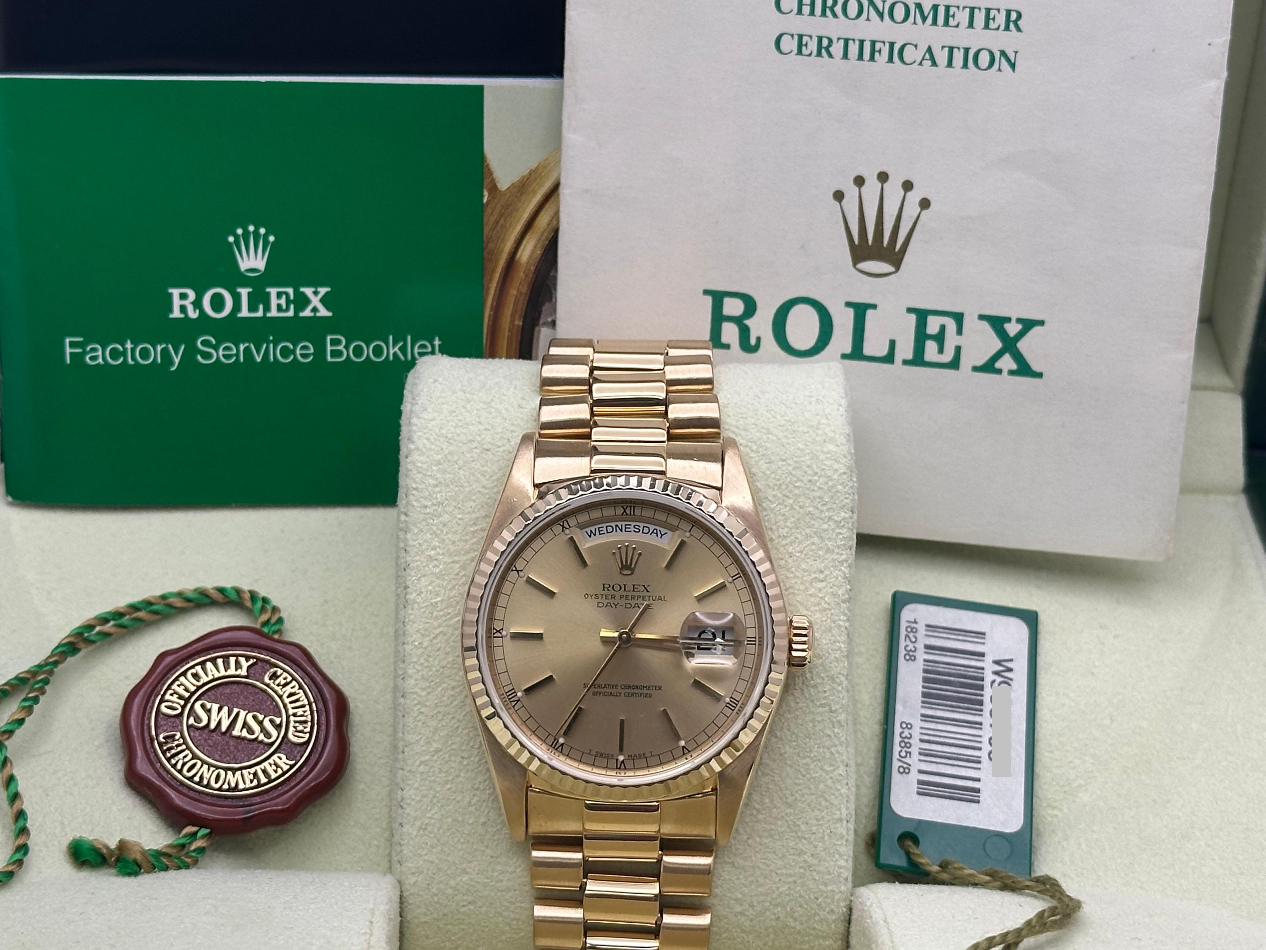 Rolex President Day Date 18238 18K Yellow Gold Box Paper 36mm For Sale 4