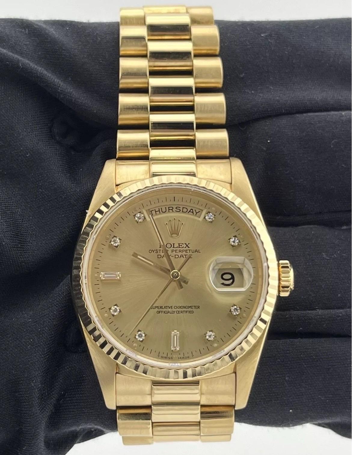 Rolex President Day-Date 18238 36mm 18K Gelbgold Diamant-Zifferblattuhr im Angebot 5