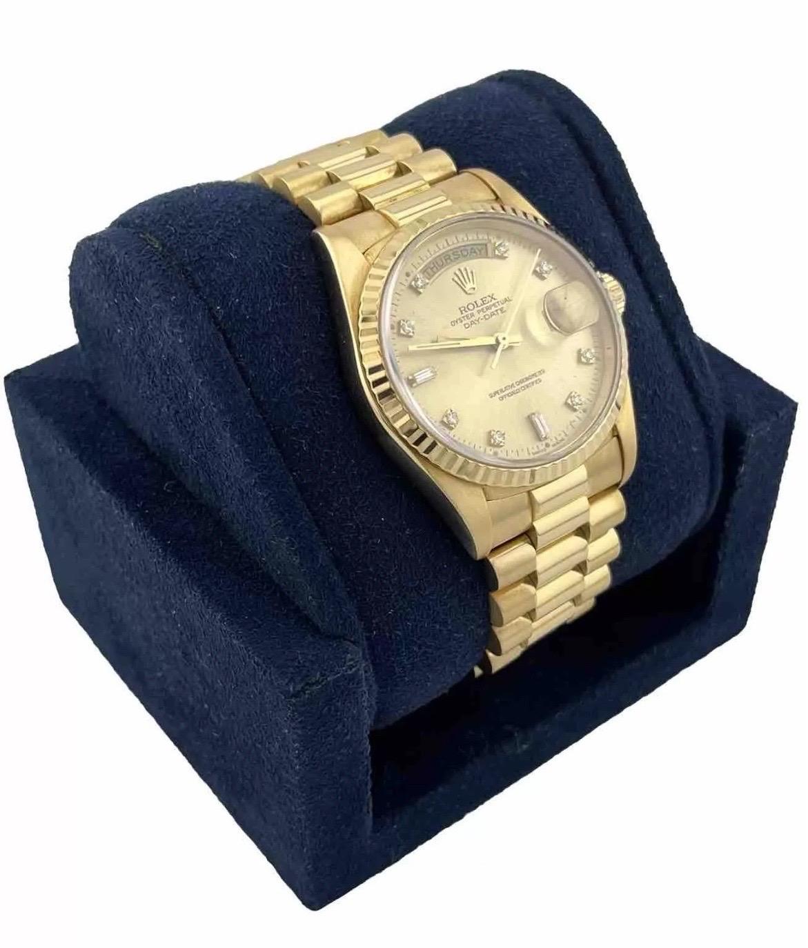 Rolex President Day-Date 18238 36mm 18K Gelbgold Diamant-Zifferblattuhr (Rundschliff) im Angebot