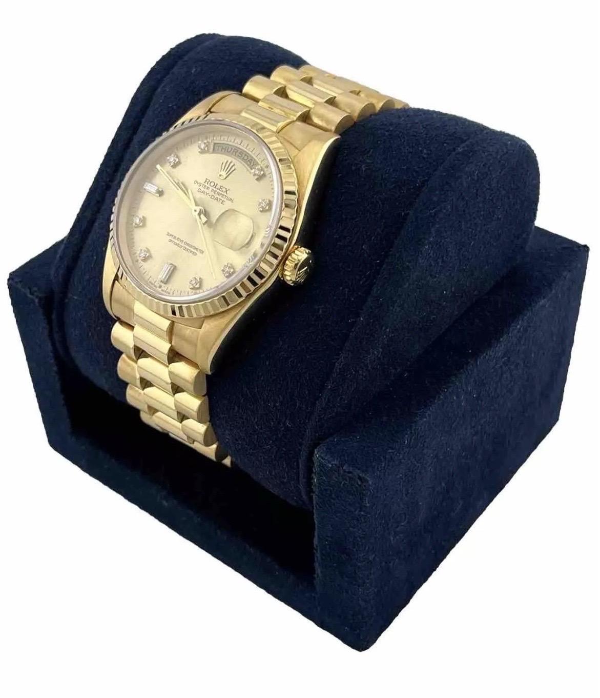 Rolex President Day-Date 18238 36mm 18K Gelbgold Diamant-Zifferblattuhr im Zustand „Gut“ im Angebot in Boca Raton, FL