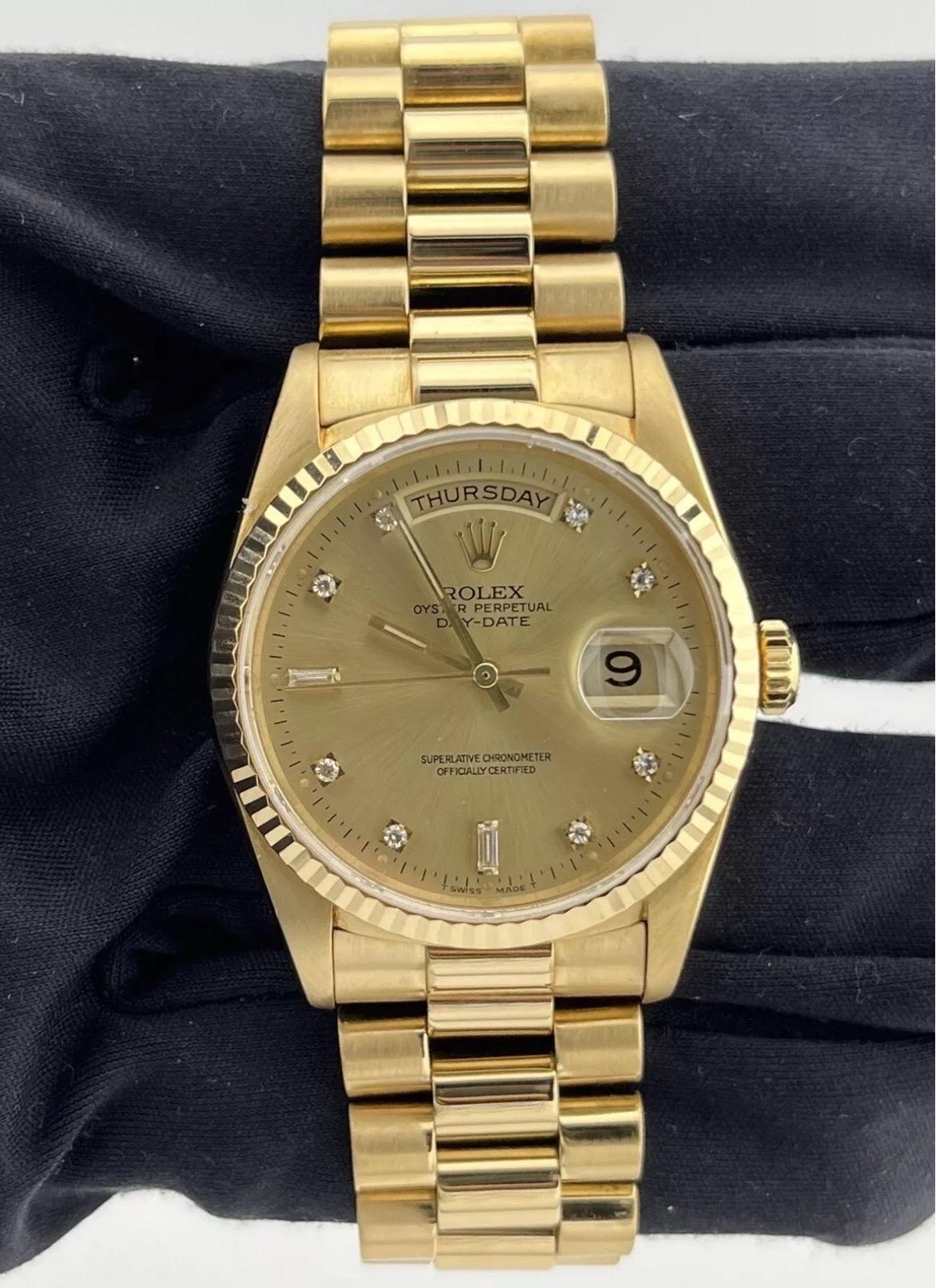 Rolex President Day-Date 18238 36mm 18K Gelbgold Diamant-Zifferblattuhr im Angebot 2