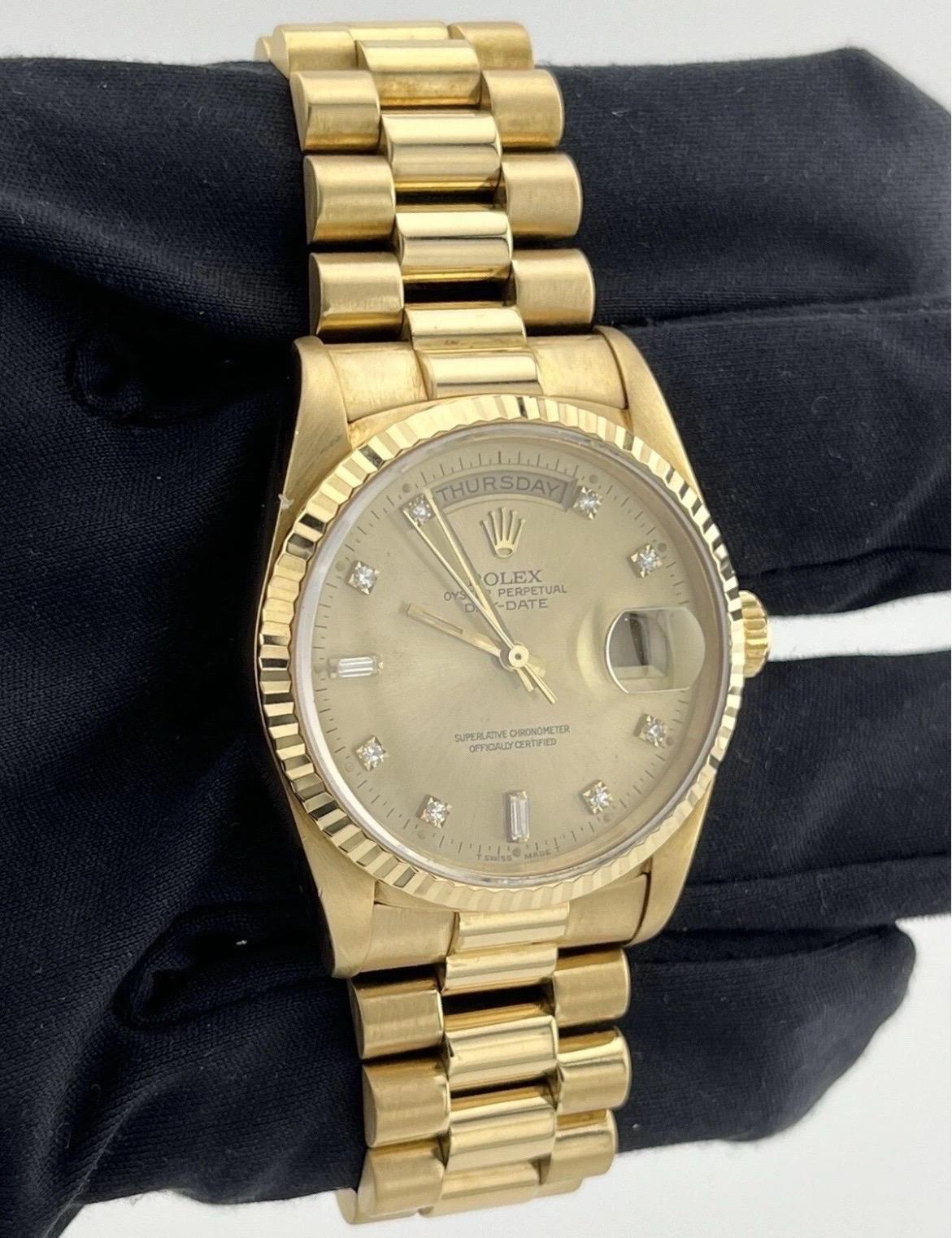 Rolex President Day-Date 18238 36mm 18K Gelbgold Diamant-Zifferblattuhr im Angebot 3