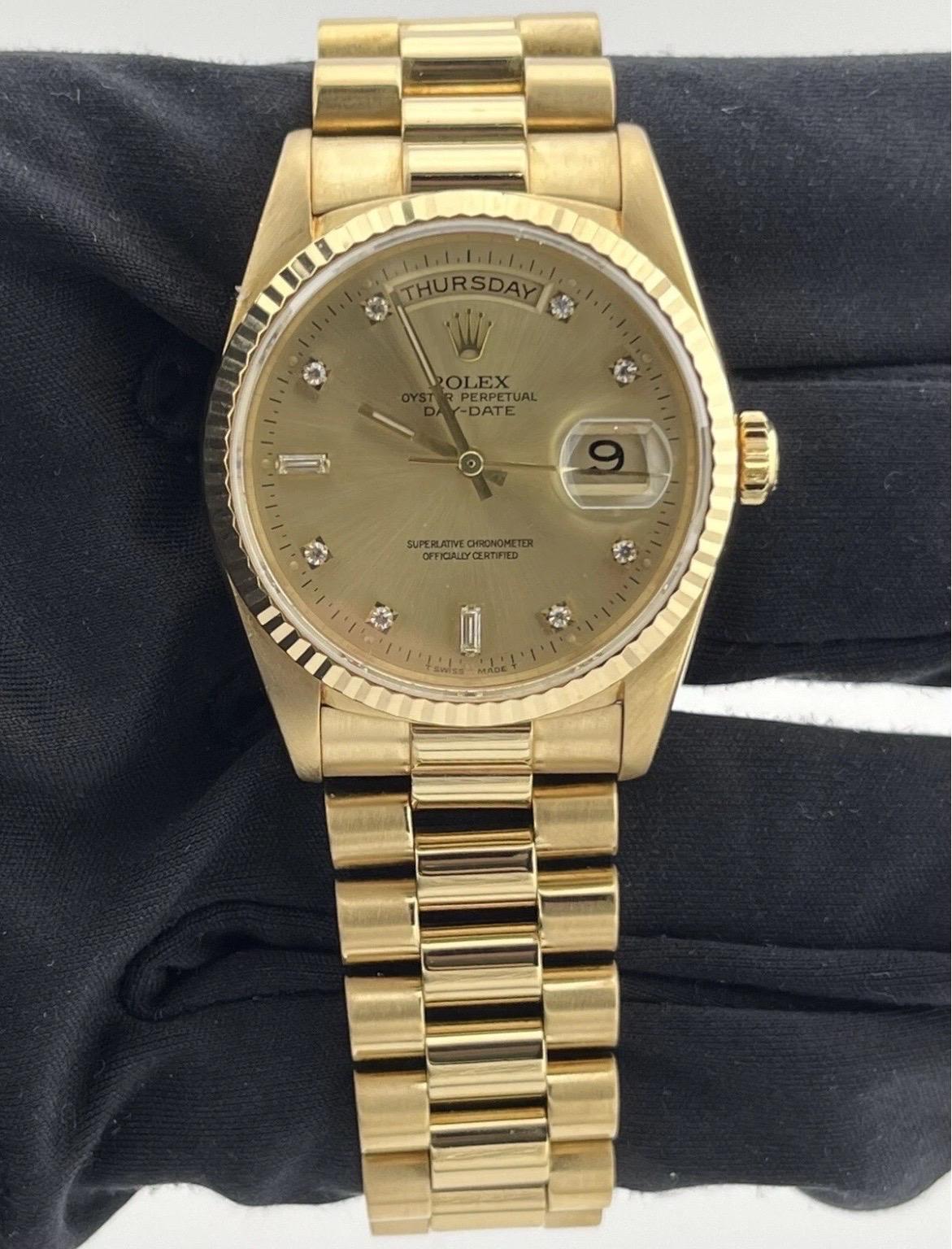 Rolex President Day-Date 18238 36mm 18K Gelbgold Diamant-Zifferblattuhr im Angebot 4