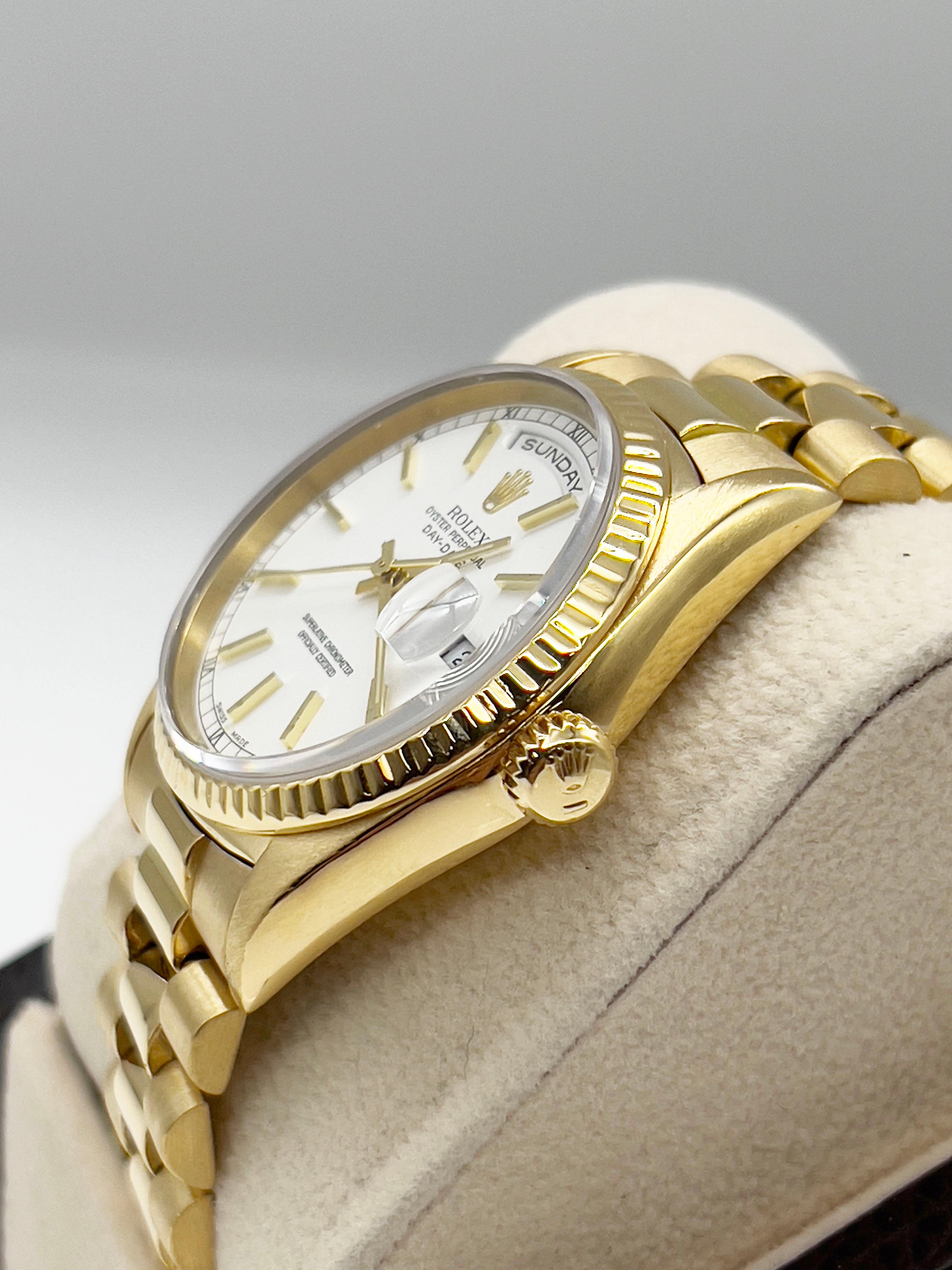 Men's Rolex President Day Date 18238 36mm White Dial Double Quickset 18K Gold Box