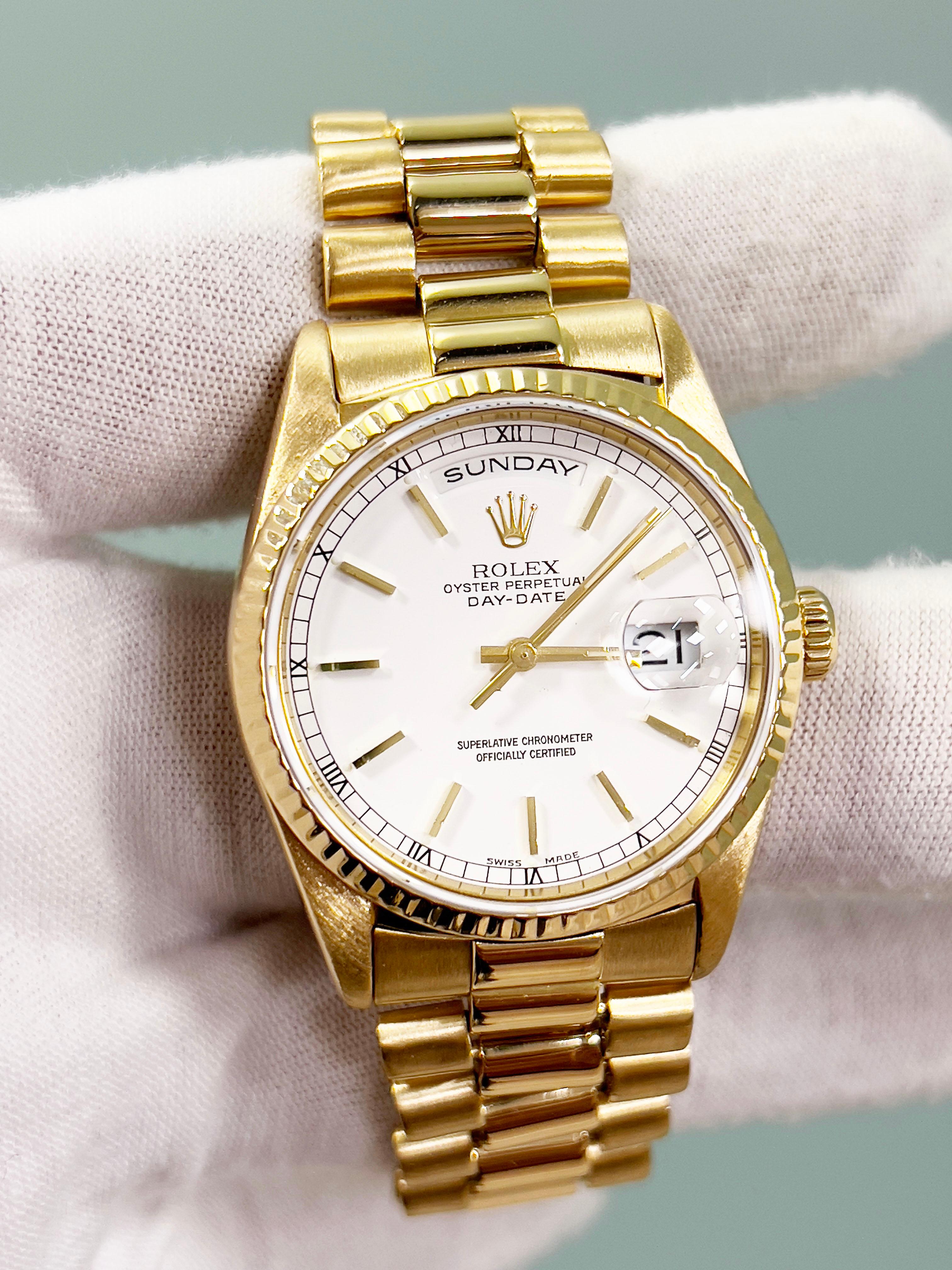 Rolex President Day Date 18238 36mm White Dial Double Quickset 18K Gold Box 2