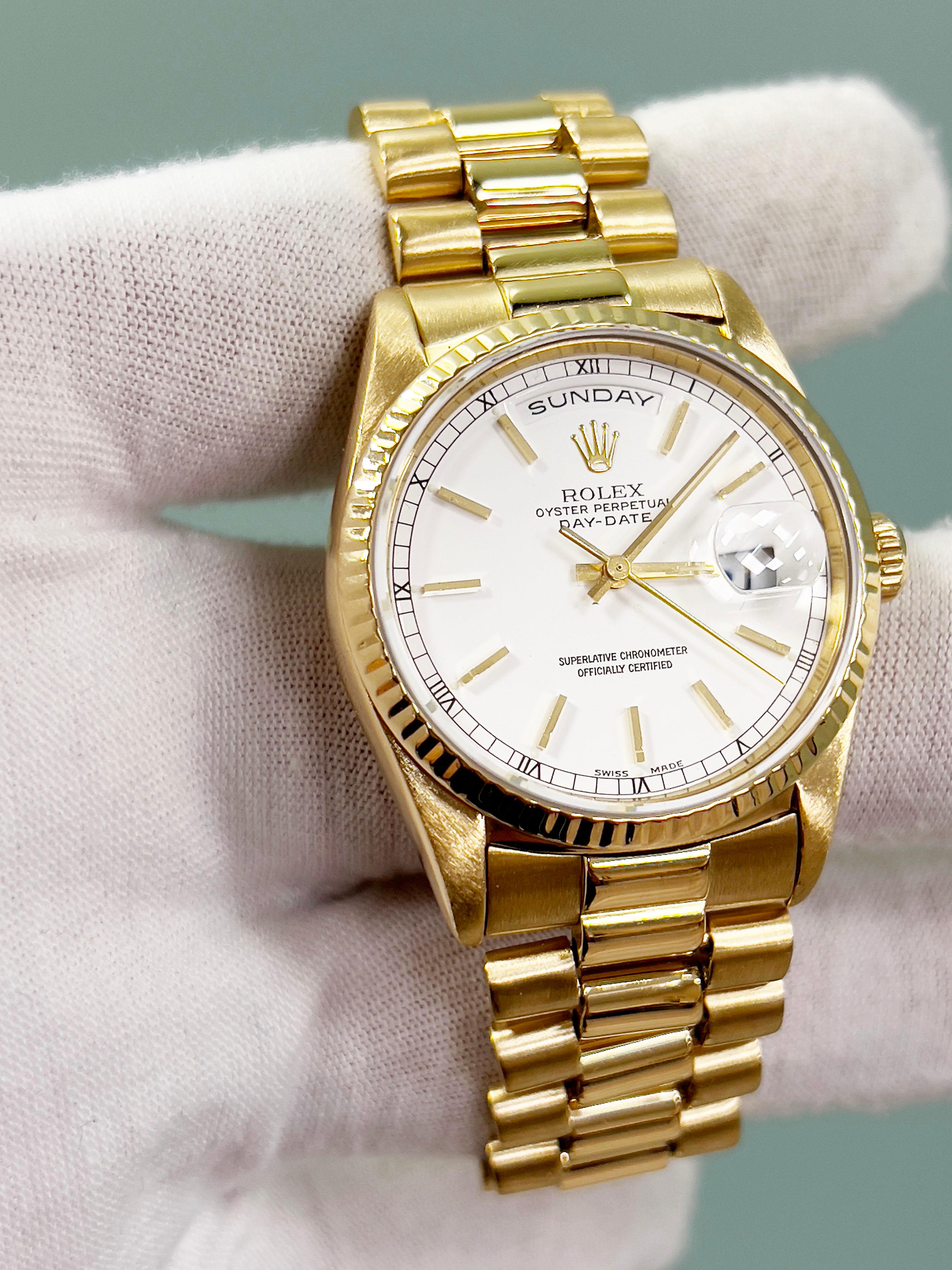 Rolex President Day Date 18238 36mm White Dial Double Quickset 18K Gold Box 3