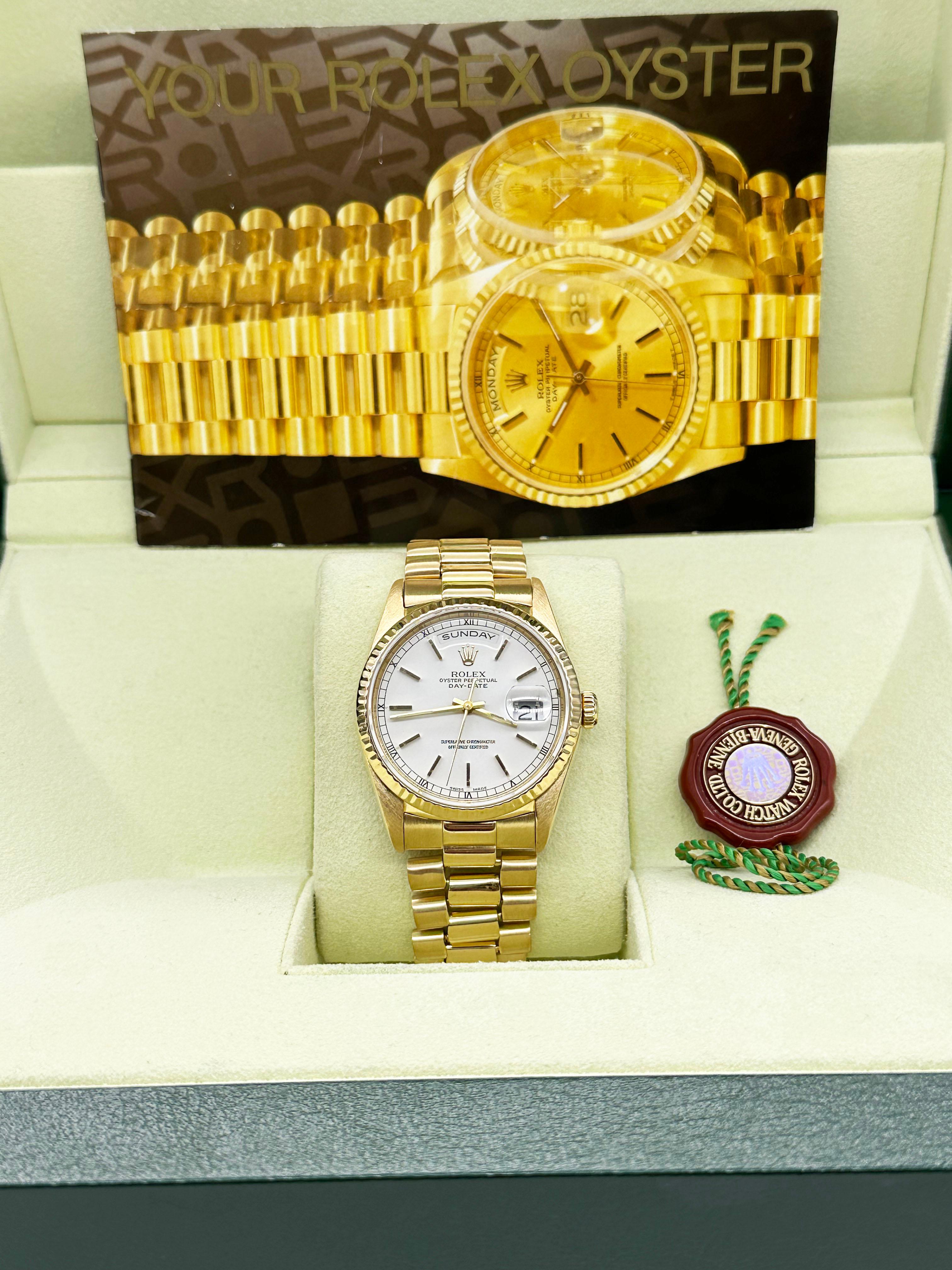 Rolex President Day Date 18238 36mm White Dial Double Quickset 18K Gold Box 5