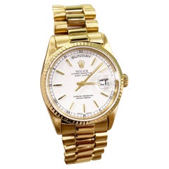 Rolex President Day Date 18238 36mm White Dial Double Quickset 18K Gold Box