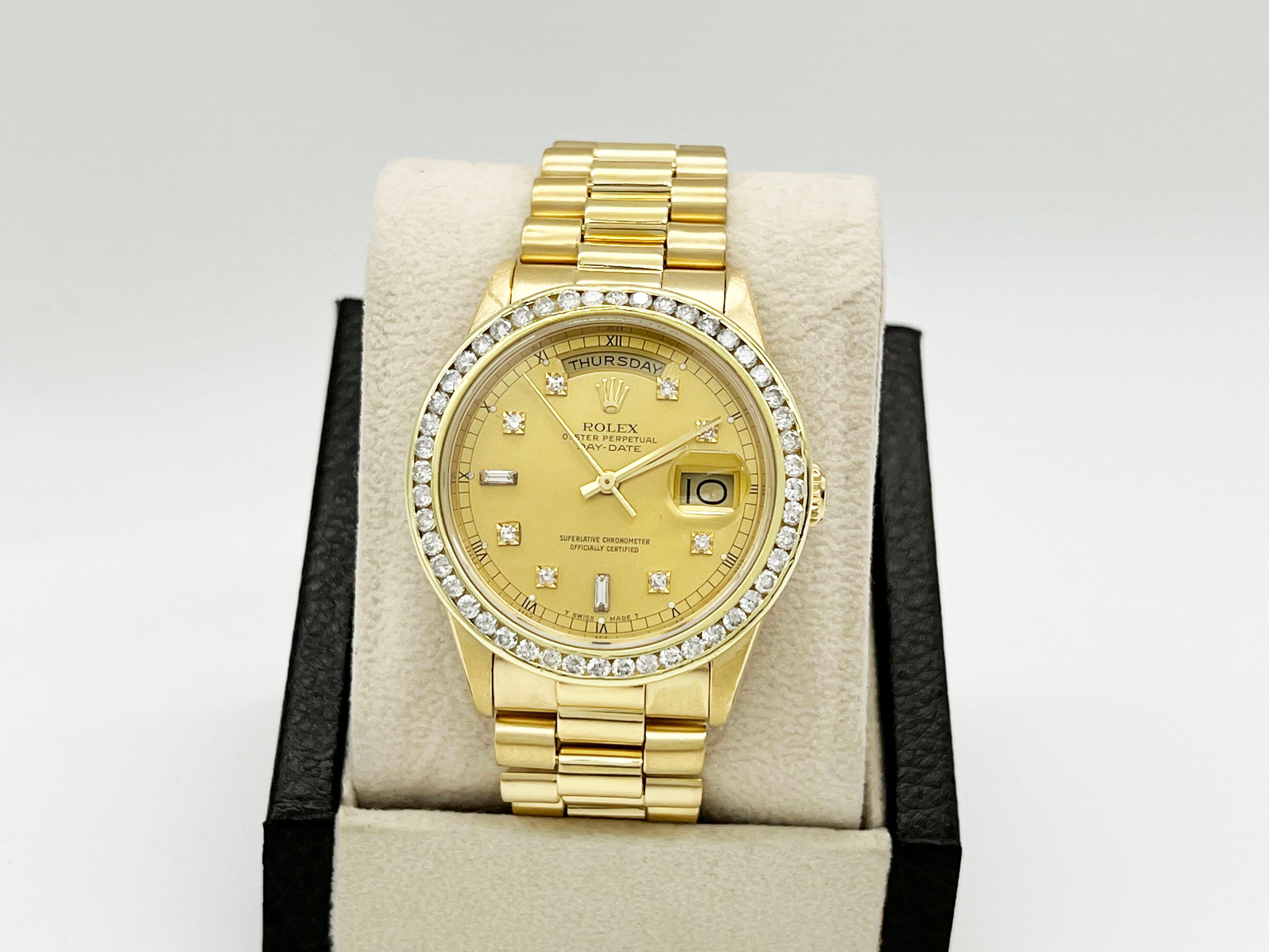 Rolex President Day Date 18238 Diamond Dial Diamond Bezel 18K Yellow ...