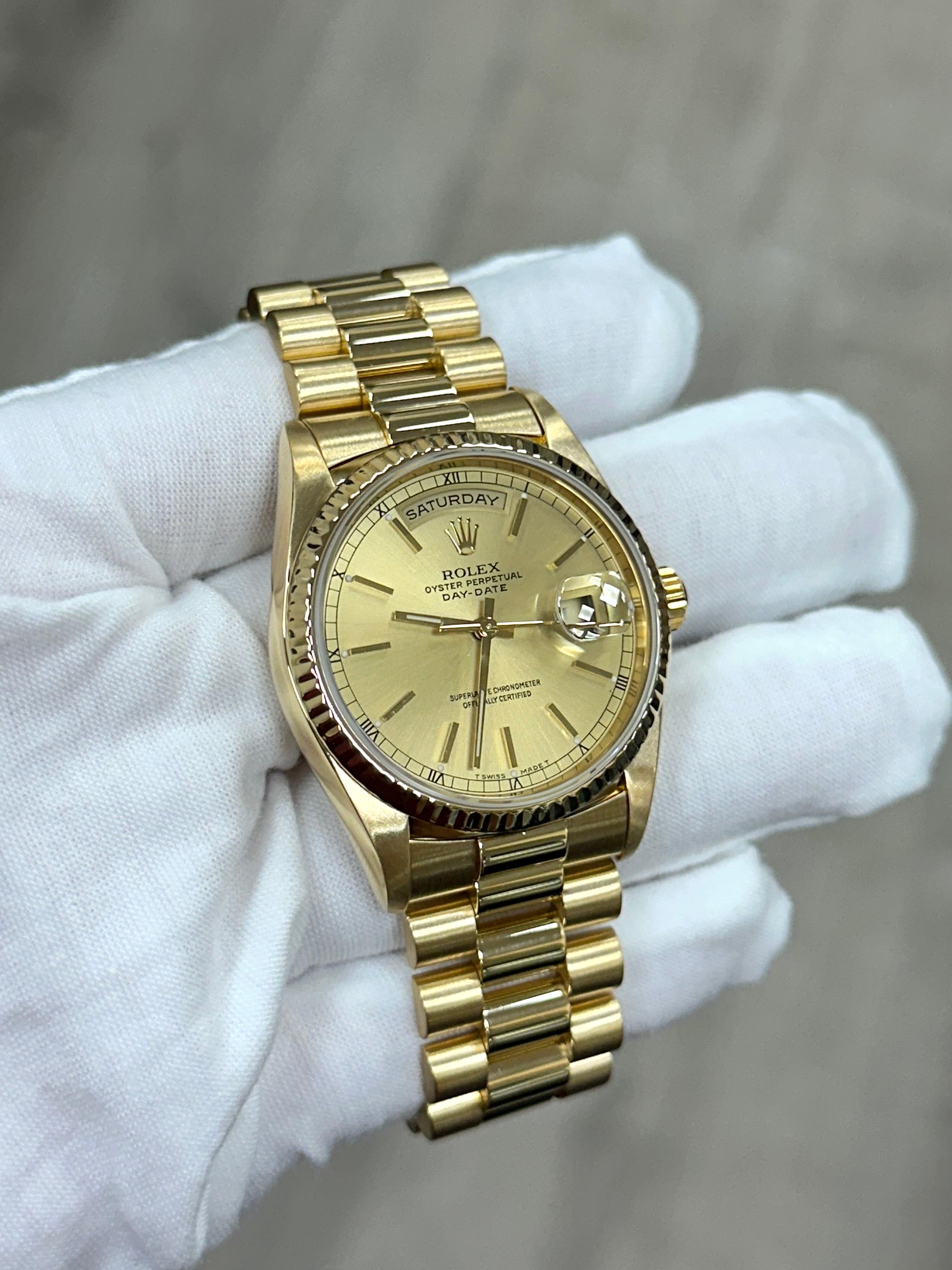 Rolex Day Date 18238 Doppio Quickset 36mm Oro Giallo 18K Scatola di Carta in vendita 4