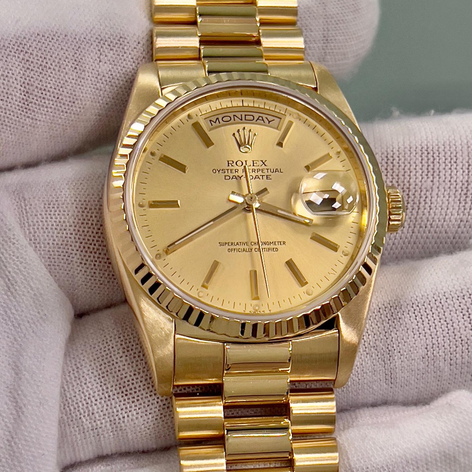 Rolex President Day Date 18238 Double Quickset 36mm Champagne Dial 18K Gold Box For Sale 4