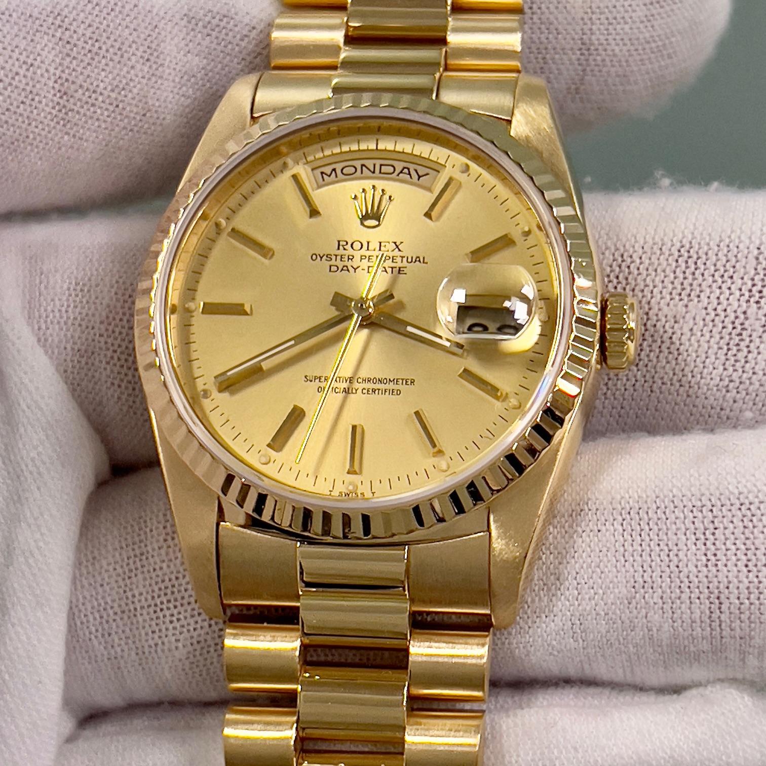 Rolex President Day Date 18238 Double Quickset 36mm Champagne Dial 18K Gold Box For Sale 5