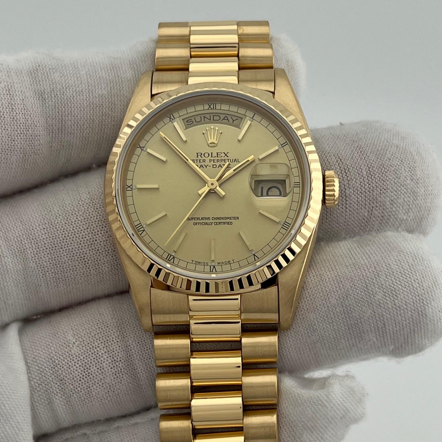 Rolex President Day Date 18238 Double Quickset Cadran Champagne Or Jaune 18k Bon état - En vente à San Diego, CA