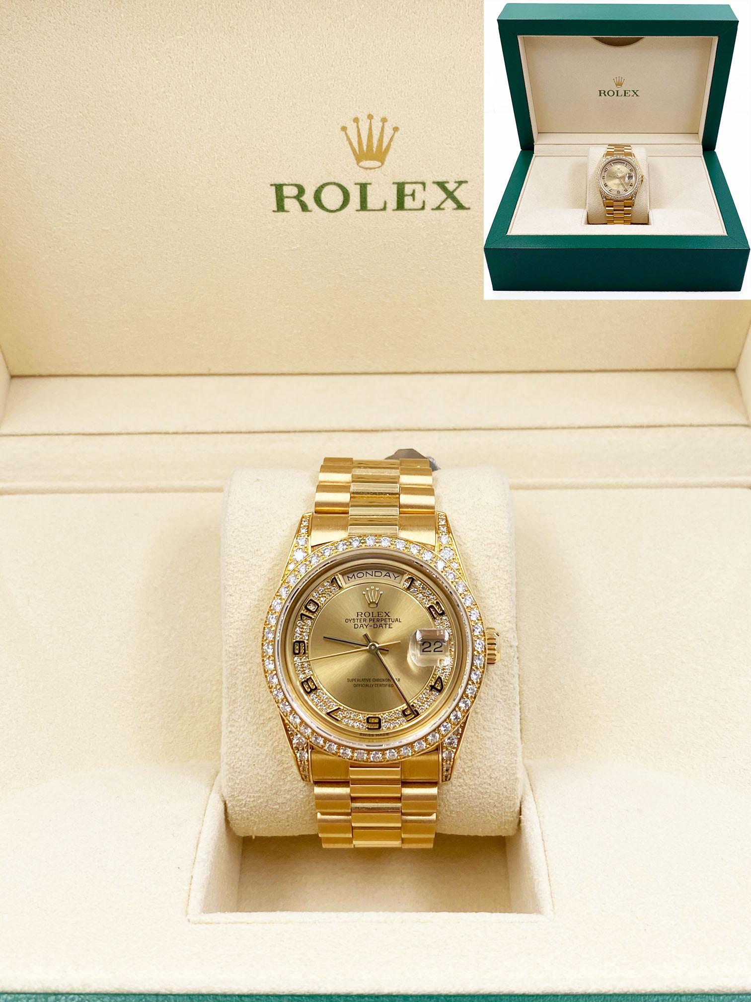 Rolex President Day Date 18388 Myriad Diamond Dial and Bezel 18 Karat Gold Mint 2