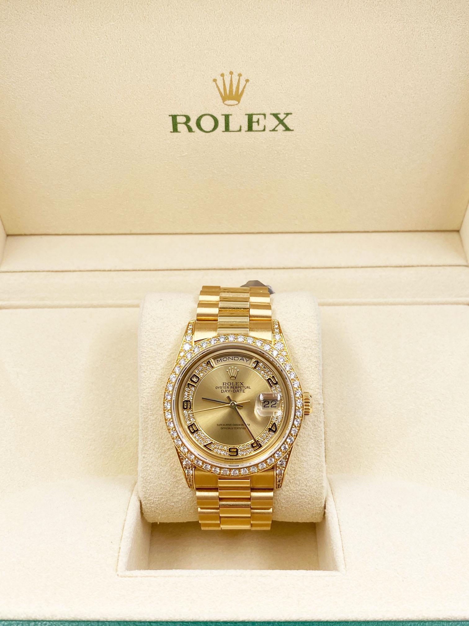 Rolex President Day Date 18388 Myriad Diamond Dial and Bezel 18 Karat Gold Mint 3
