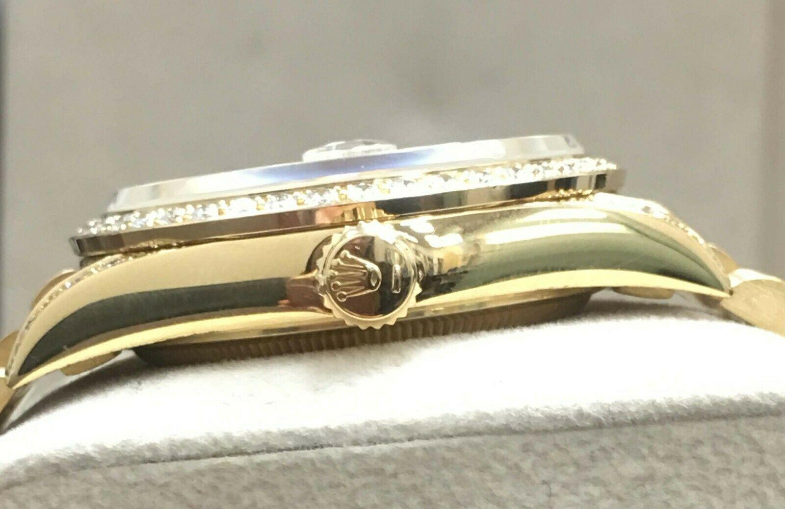 Round Cut Rolex President Day Date 18388 Myriad Diamond Dial and Bezel 18 Karat Gold Mint