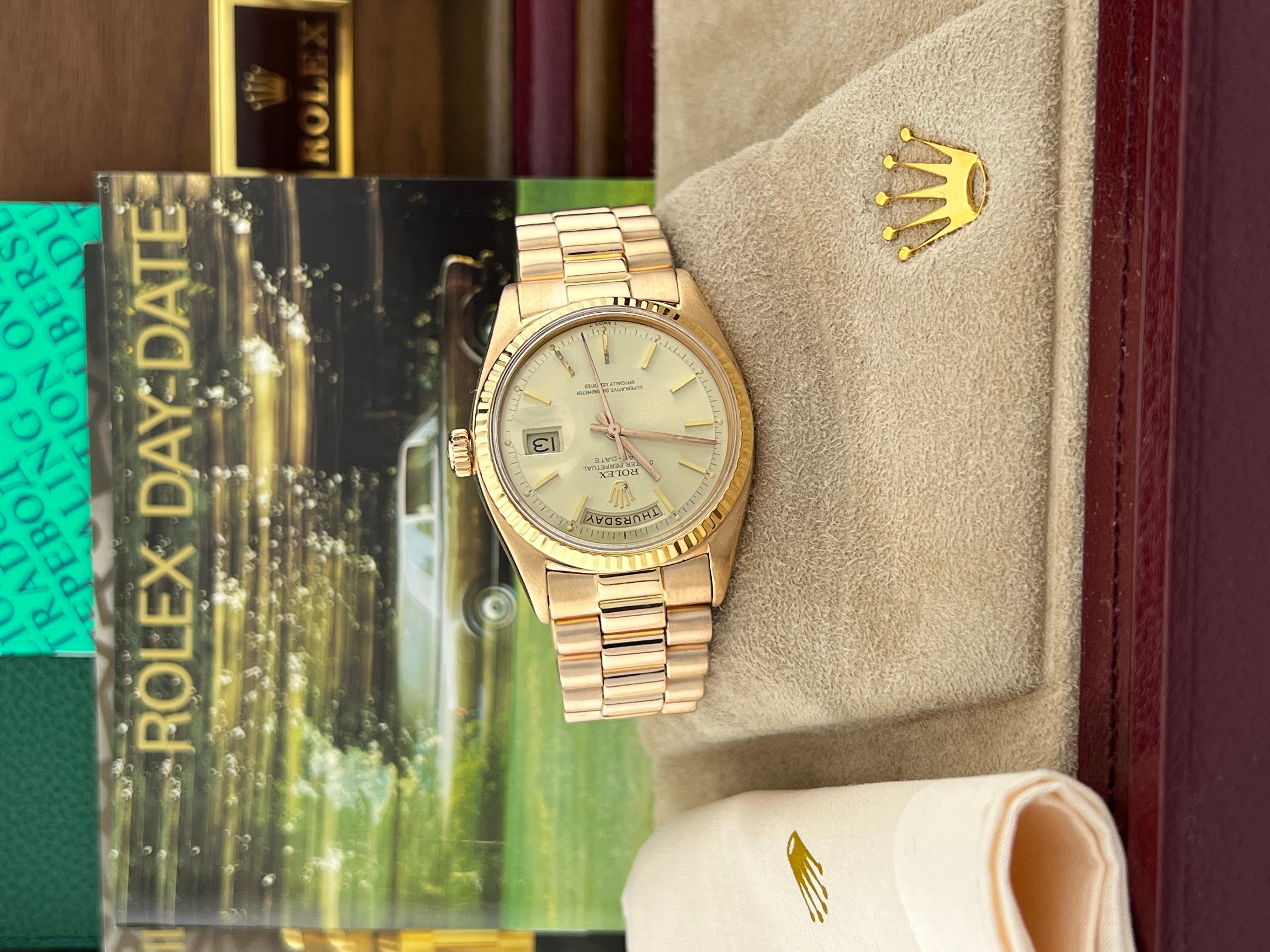 Rolex President Day Date 18K Rose Gold 1803 36mm Original Rolex Box In Excellent Condition For Sale In San Diego, CA