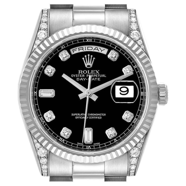 Rolex President DayDate 18k White Gold Diamond Mens Watch 118339 Box