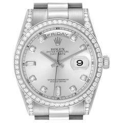 Rolex President Day-Date 18k White Gold Diamond Mens Watch 118389 Box Card