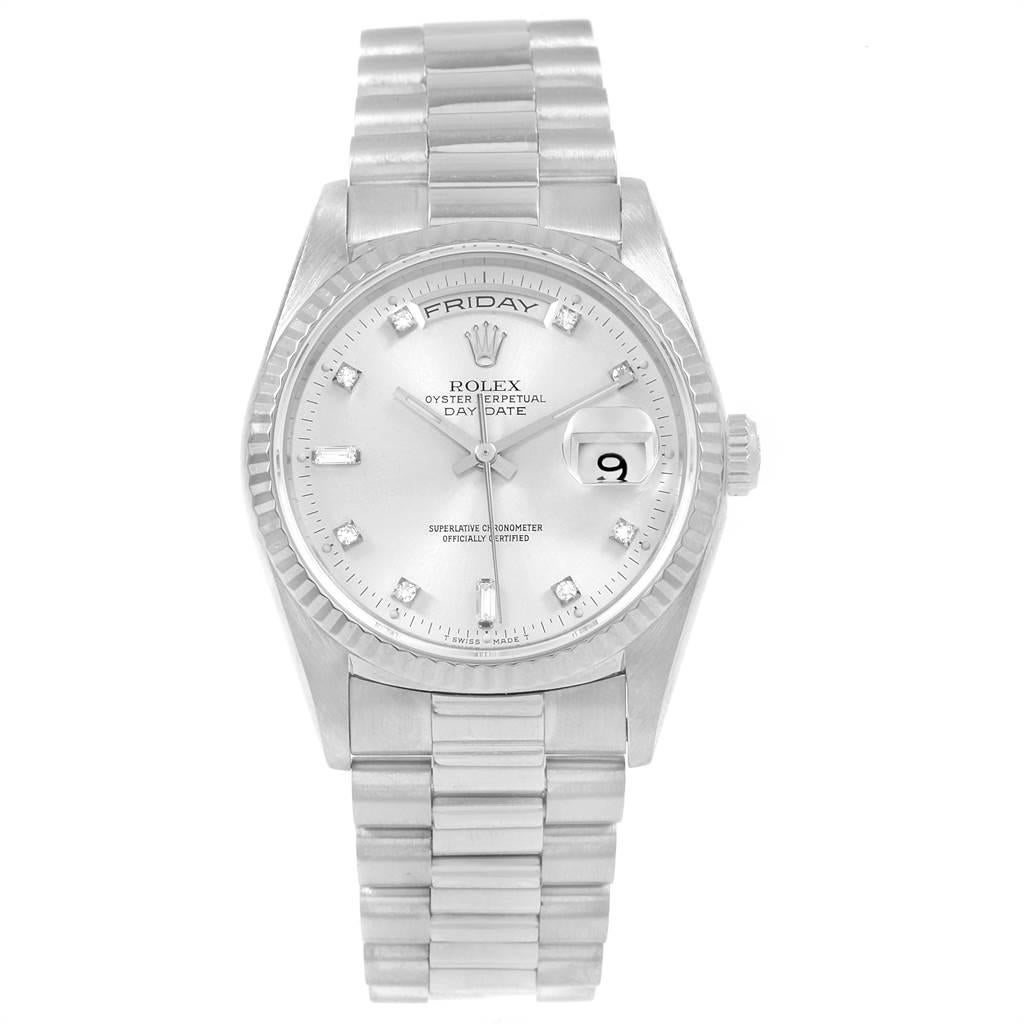 Rolex President Day-Date 18 Karat White Gold Diamond Men’s Watch 18239 In Excellent Condition In Atlanta, GA