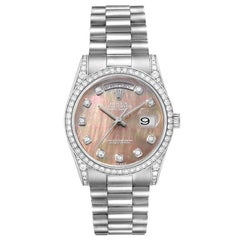 Rolex Montre President Day-Date en or blanc 18 carats avec diamants MOP, pour hommes 118339, avec boîte et papiers d'origine