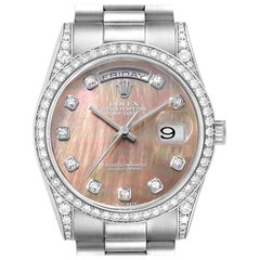 Rolex President Day-Date 18k White Gold MOP Diamond Mens Watch 118339 Box Papers