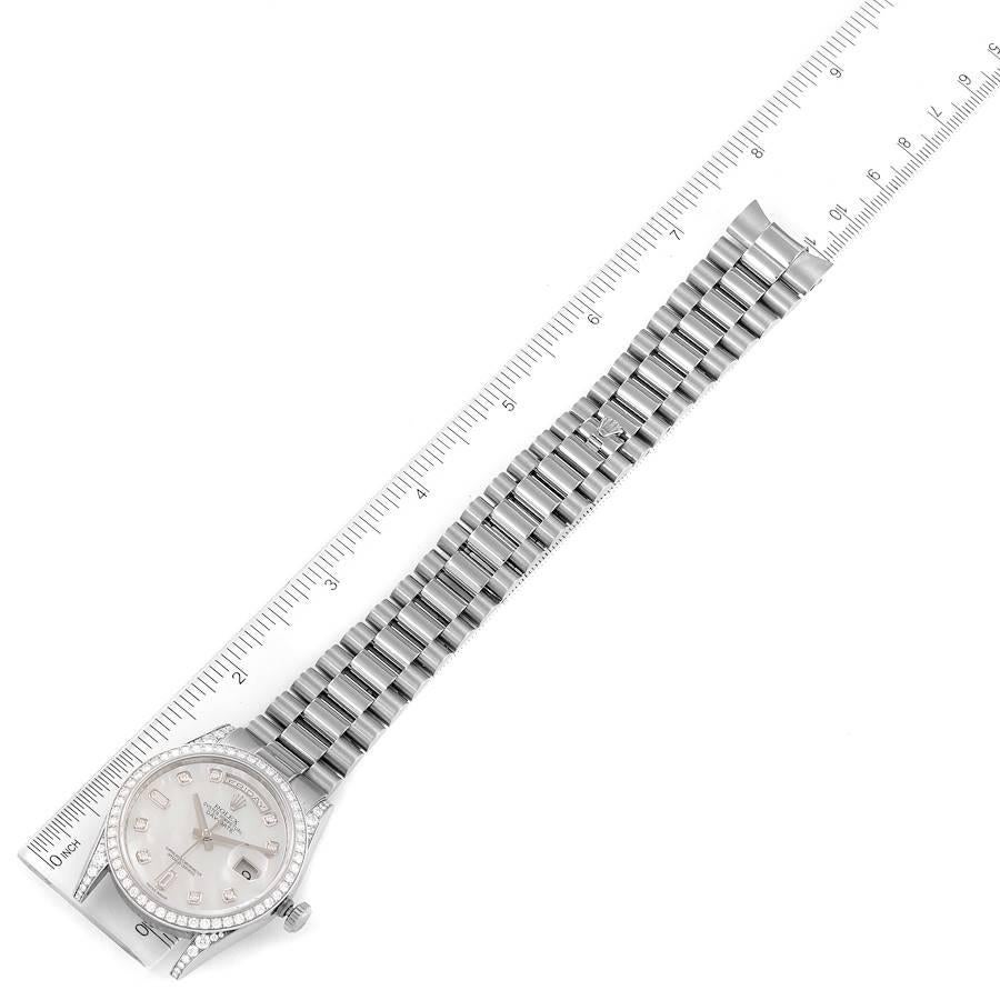 Rolex President Day-Date 18k White Gold Mop Diamond Watch 118389 Box Card For Sale 6