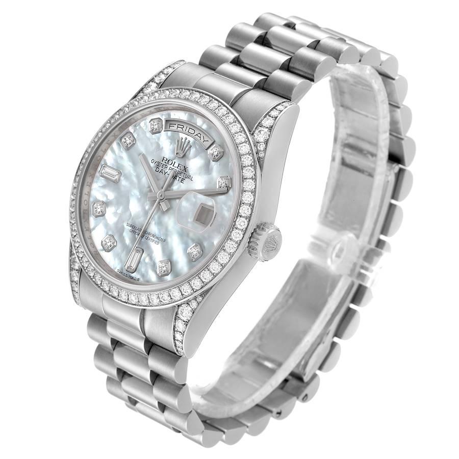 Men's Rolex President Day-Date 18k White Gold Mop Diamond Watch 118389 Box Card For Sale