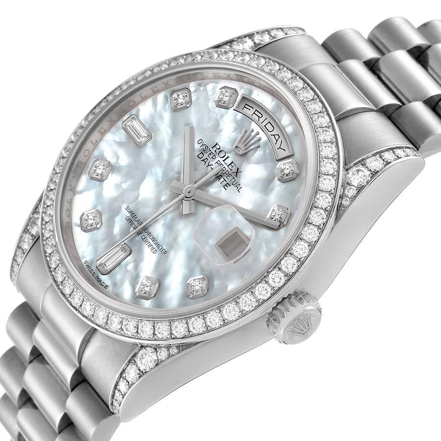 Rolex President Day-Date 18k White Gold Mop Diamond Watch 118389 Box Card For Sale 1