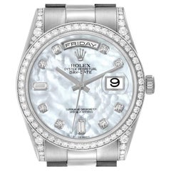 Rolex President Day-Date 18k White Gold MOP Diamond Watch 118389 Box Card