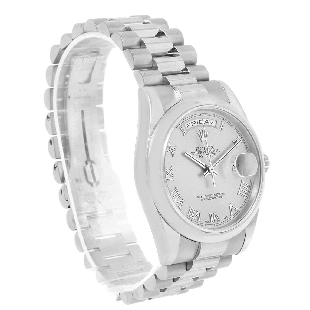 Rolex President Day-Date 18 Karat White Gold Roman Dial Men's Watch 118209 For Sale 4