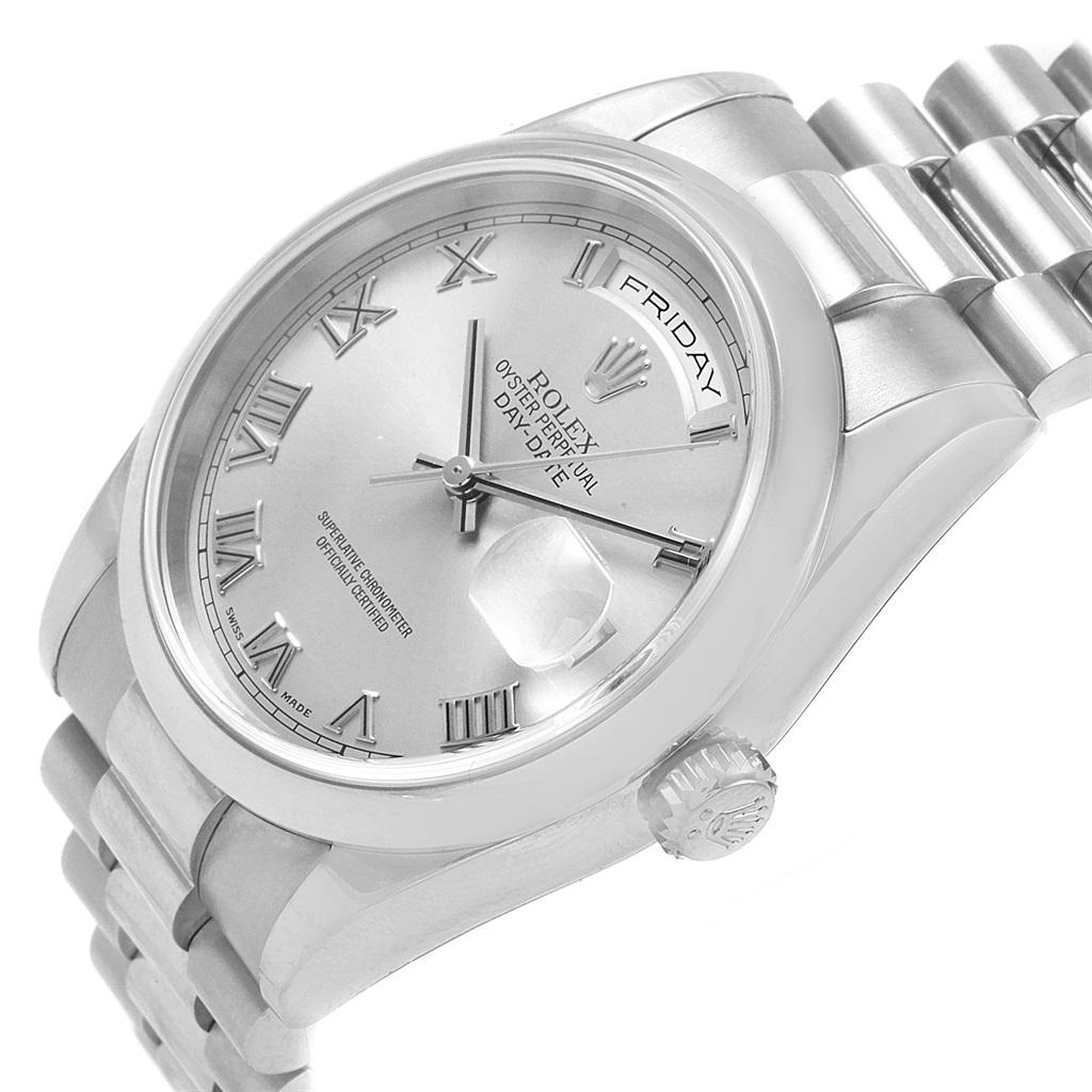 Rolex President Day-Date 18 Karat White Gold Roman Dial Men's Watch 118209 For Sale 5