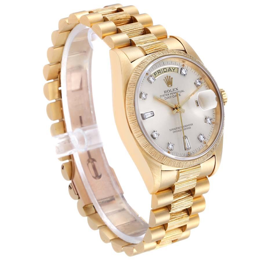 Rolex President Day-Date 18k Yellow Gold Bark Finish Mens Watch 18078 In Excellent Condition In Atlanta, GA