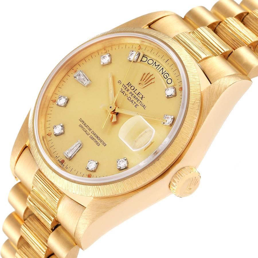 Herrenuhr President Day-Date 18k Gelbgold Bark Finish 18078 im Angebot 2