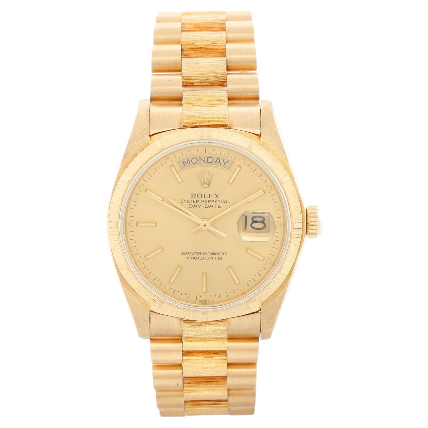 Rolex President Day-Date 18k Yellow Gold Bark Finish Men's Watch 18078