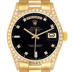 Rolex President Day-Date 18k Yellow Gold Black Diamond Dial Mens Watch 18138