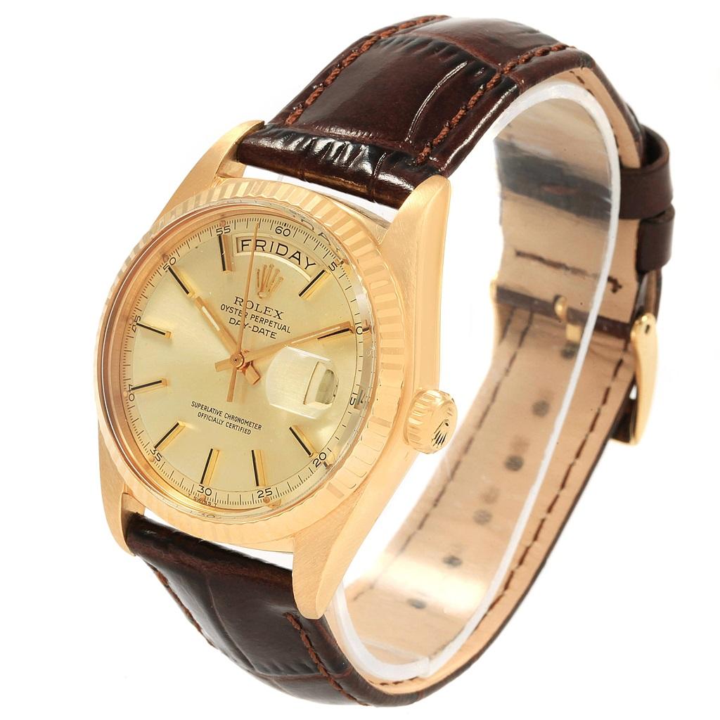 Men's Rolex President Day-Date 18 Karat Yellow Gold Brown Strap Men’s Watch 1804