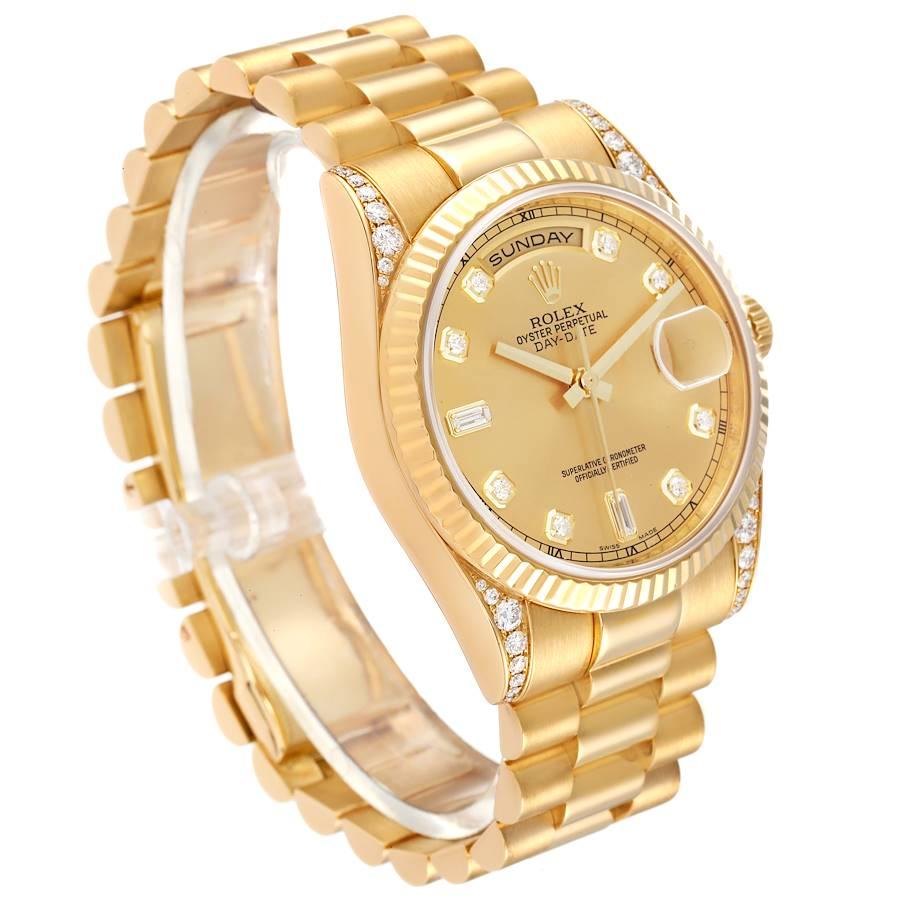 Rolex President Day Date 18k Yellow Gold Diamond Lugs Watch 118338 In Excellent Condition In Atlanta, GA