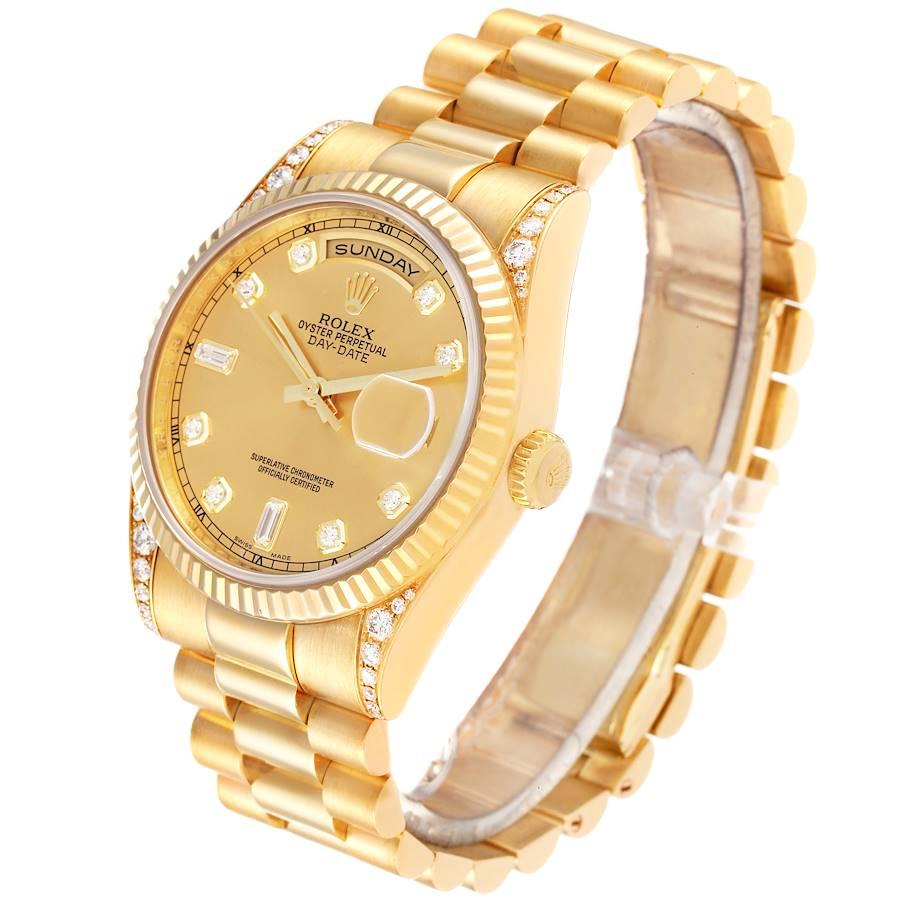 Men's Rolex President Day Date 18k Yellow Gold Diamond Lugs Watch 118338