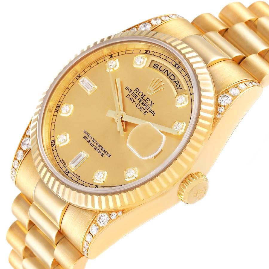 Rolex President Day Date 18k Yellow Gold Diamond Lugs Watch 118338 1