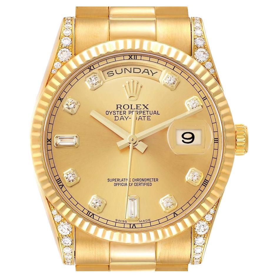 Rolex President Day Date 18k Yellow Gold Diamond Lugs Watch 118338
