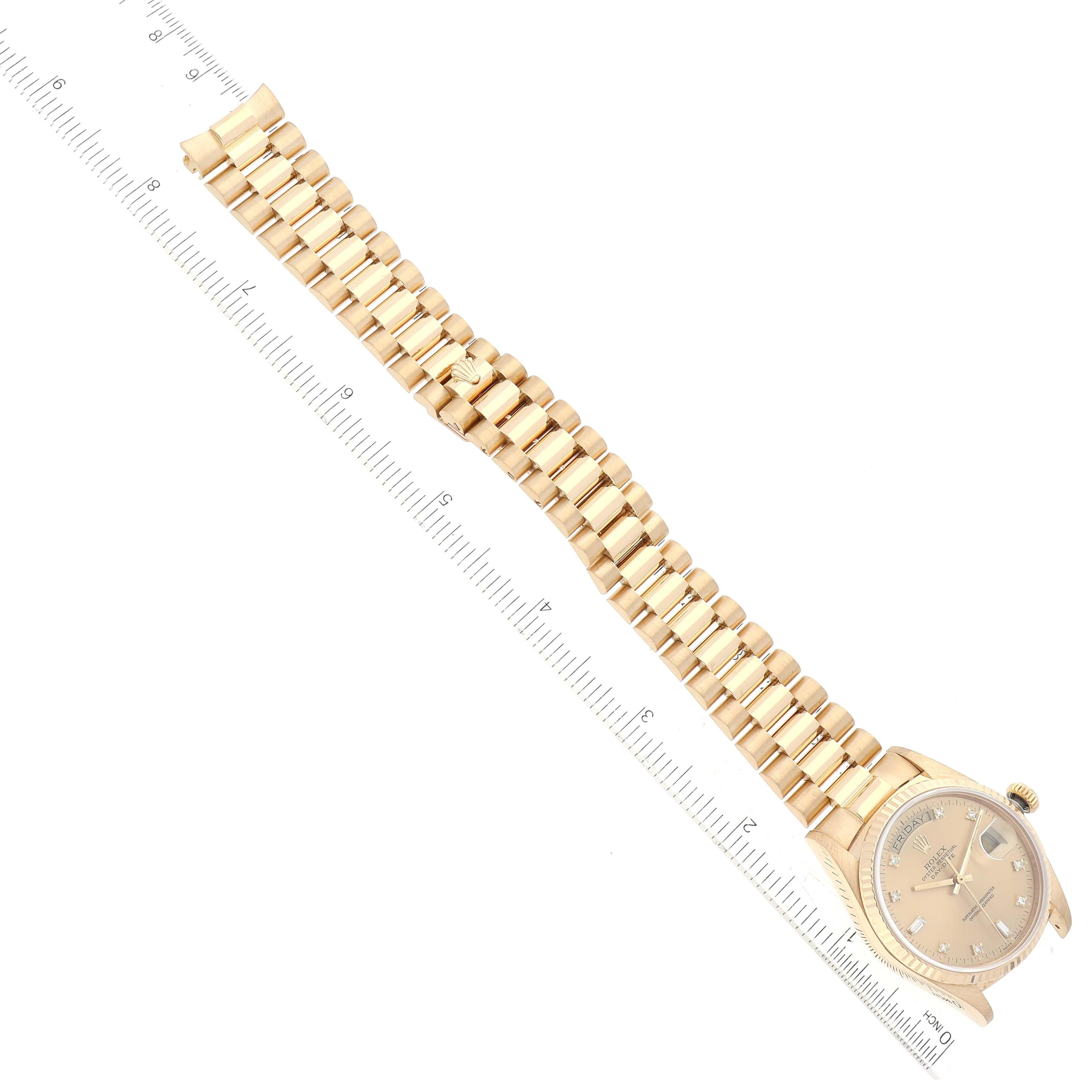 Rolex President Day-Date 18k Yellow Gold Diamond Mens Watch 18038 For Sale 3