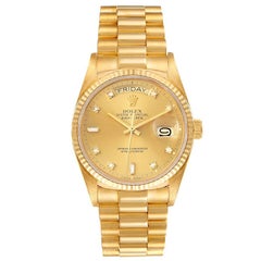 Rolex President Day-Date 18k Yellow Gold Diamond Mens Watch 18038