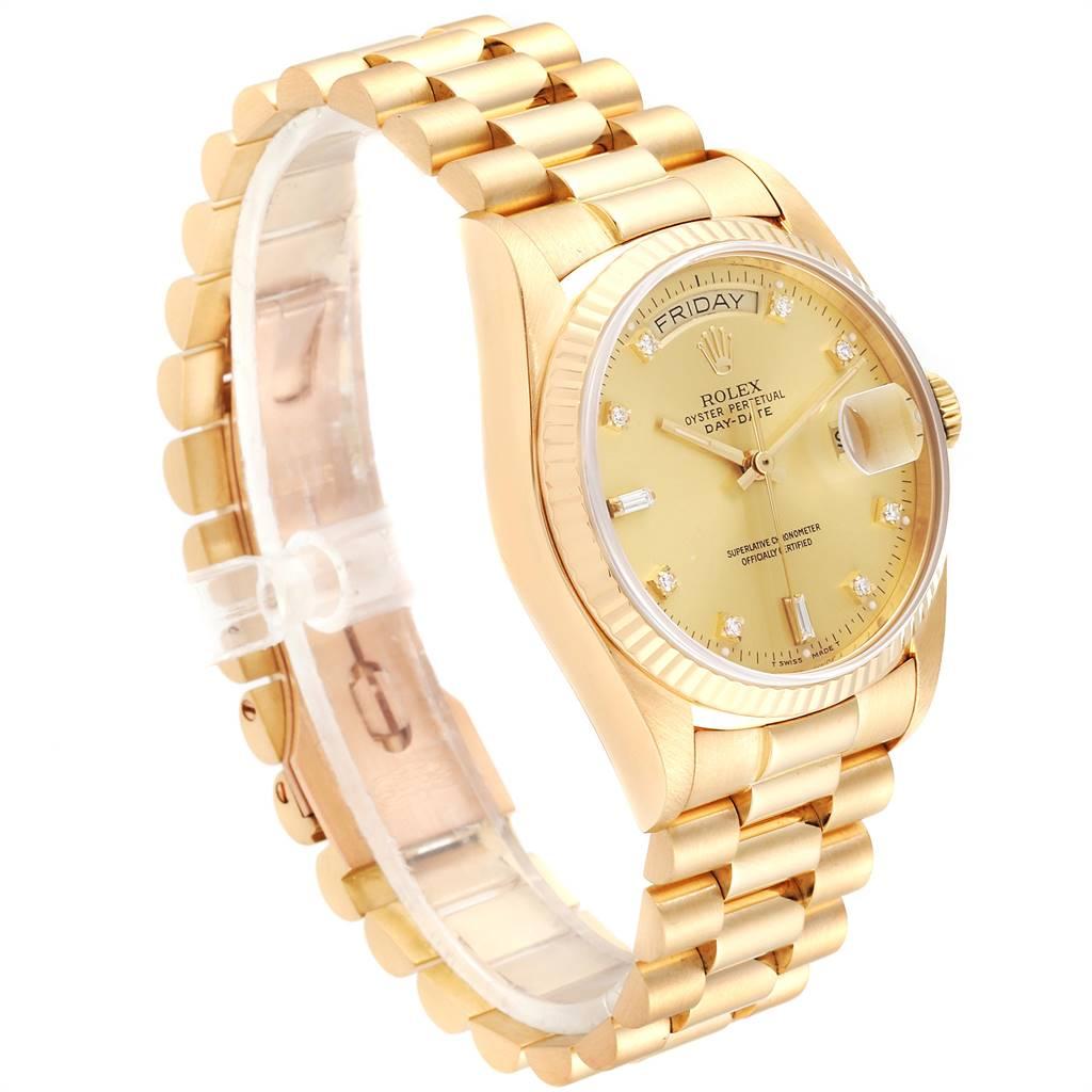 Rolex President Day-Date 18 Karat Yellow Gold Diamond Men’s Watch 18038 In Excellent Condition In Atlanta, GA