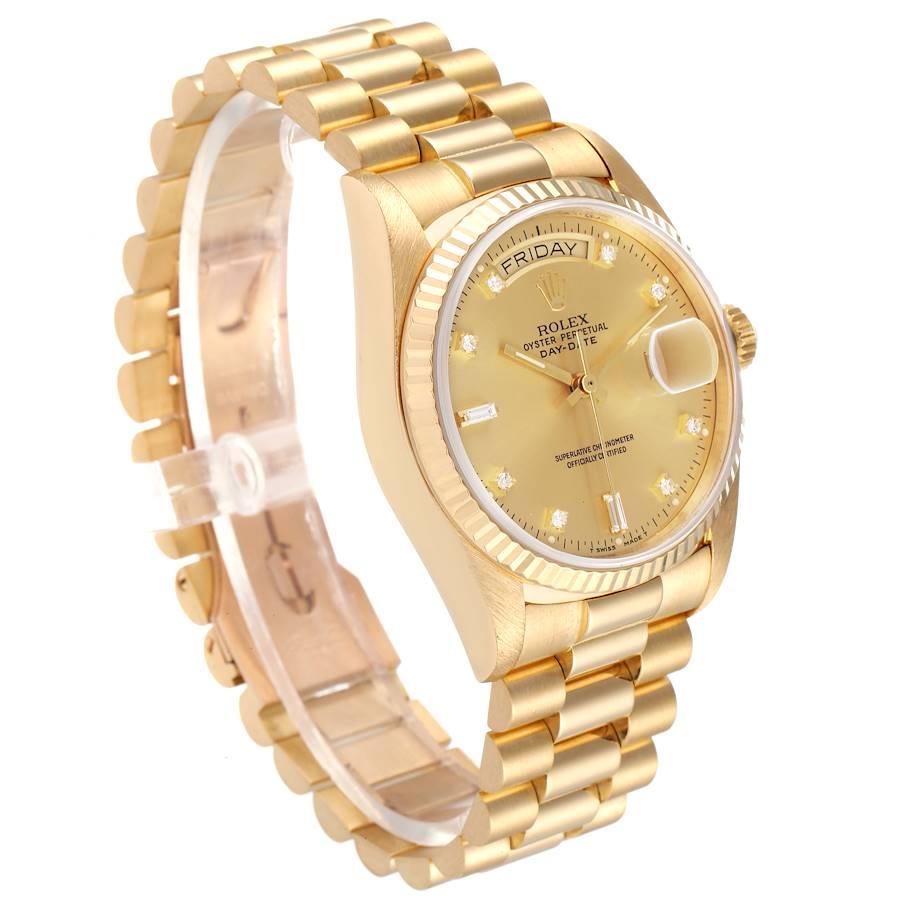 Rolex President Day-Date 18k Yellow Gold Diamond Mens Watch 18038 In Excellent Condition For Sale In Atlanta, GA