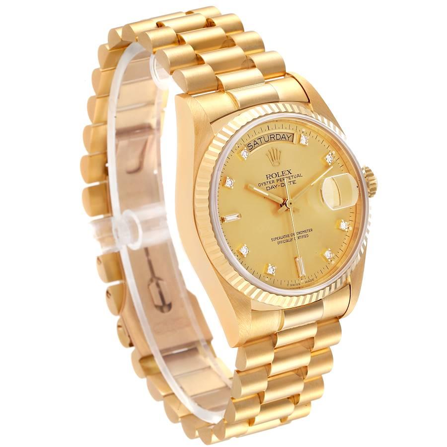Rolex President Day-Date 18k Yellow Gold Diamond Mens Watch 18038 In Excellent Condition In Atlanta, GA