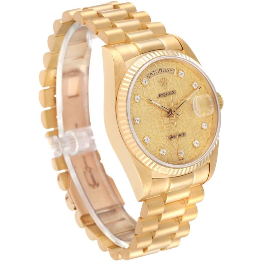 Rolex President Day-Date 18k Yellow Gold Diamond Mens Watch 18038 In Excellent Condition For Sale In Atlanta, GA