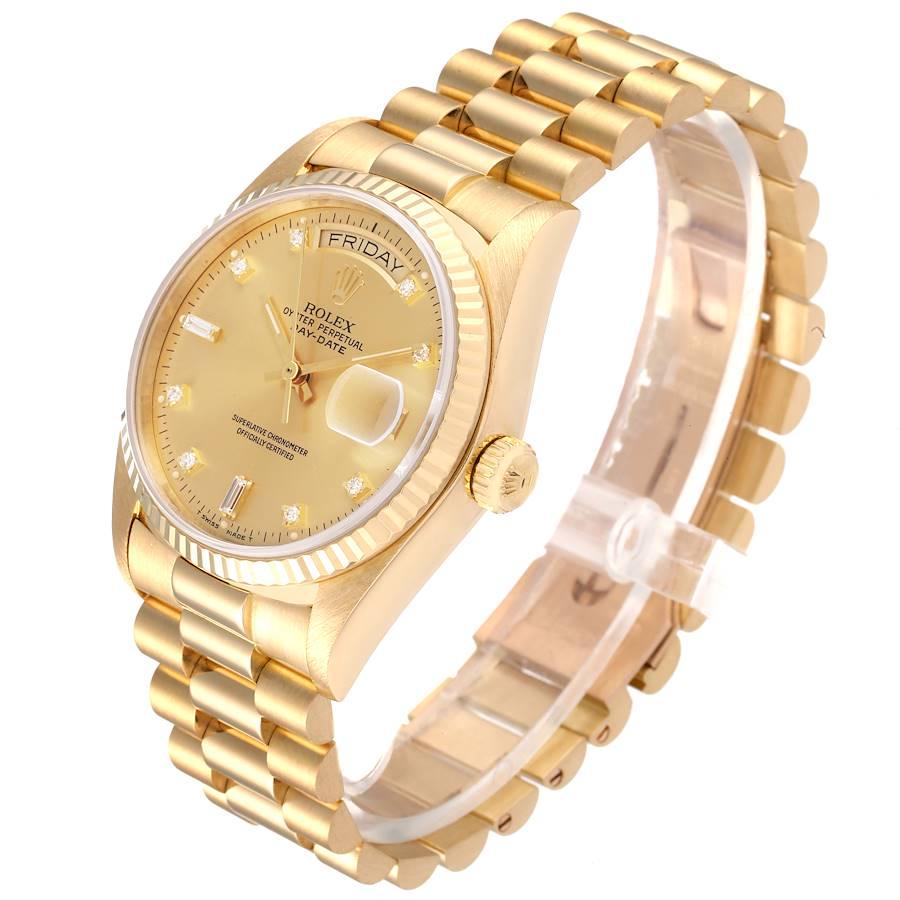 Men's Rolex President Day-Date 18k Yellow Gold Diamond Mens Watch 18038 For Sale