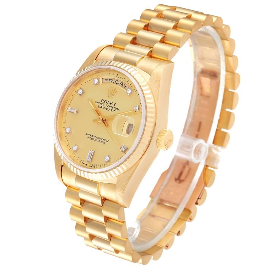 Men's Rolex President Day-Date 18k Yellow Gold Diamond Mens Watch 18038 For Sale